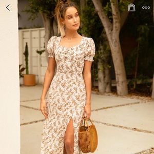 Puff Sleeve Front Split Thigh Ditsy Floral Dress